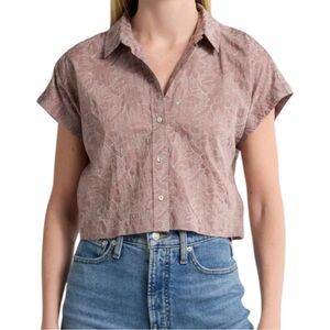 Madewell Cropped Dolman Sleeve Cotton Button Up Shirt, Embroidered Mauve, XXS